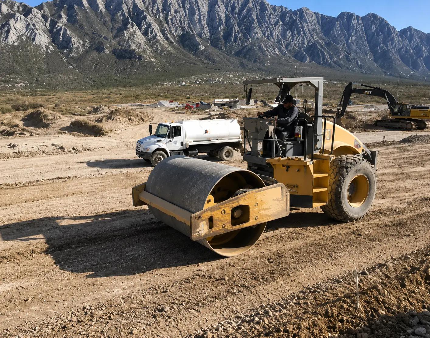 Rodillo compactando en trabajos de terracería — PUCSA Maquinaria