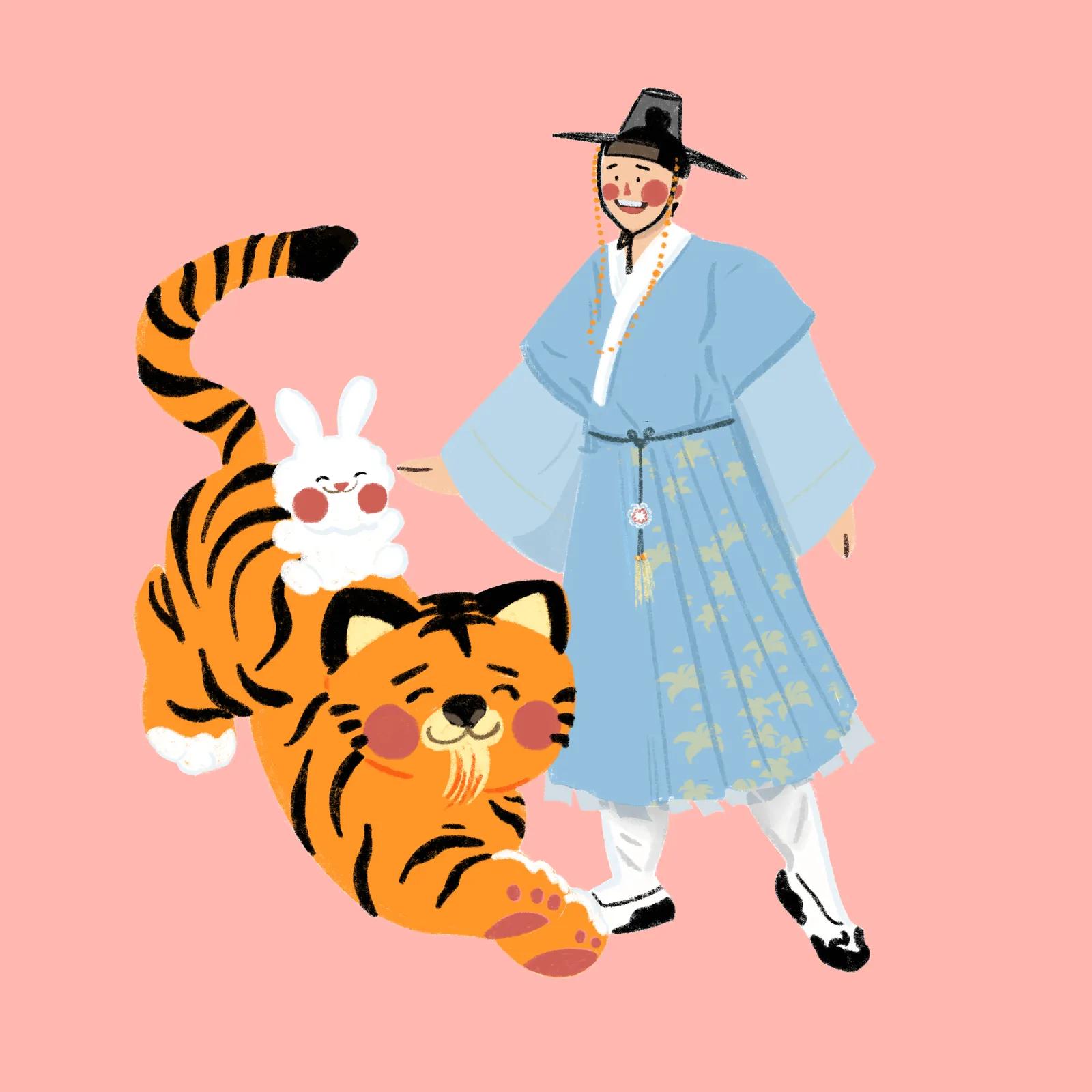Tigre en Hanbok — 르 프티 무슈 일러스트