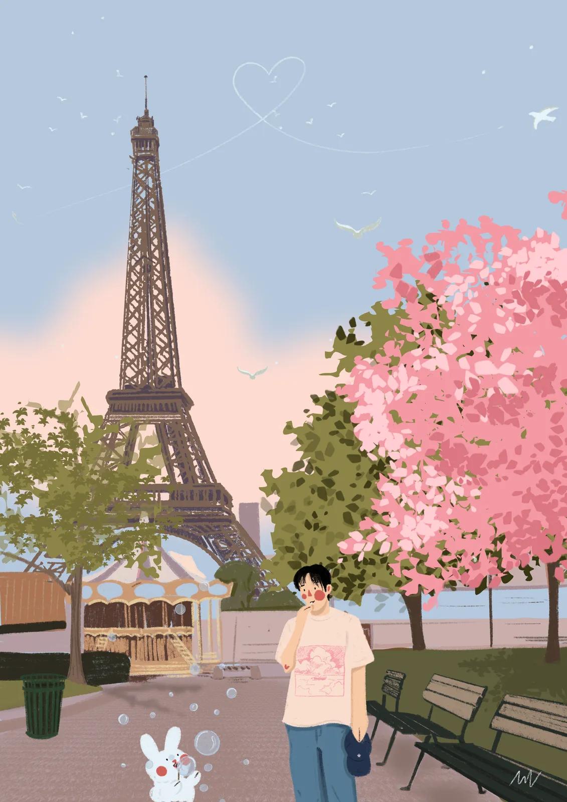 Carte Postale "Printemps à la Tour Eiffel"