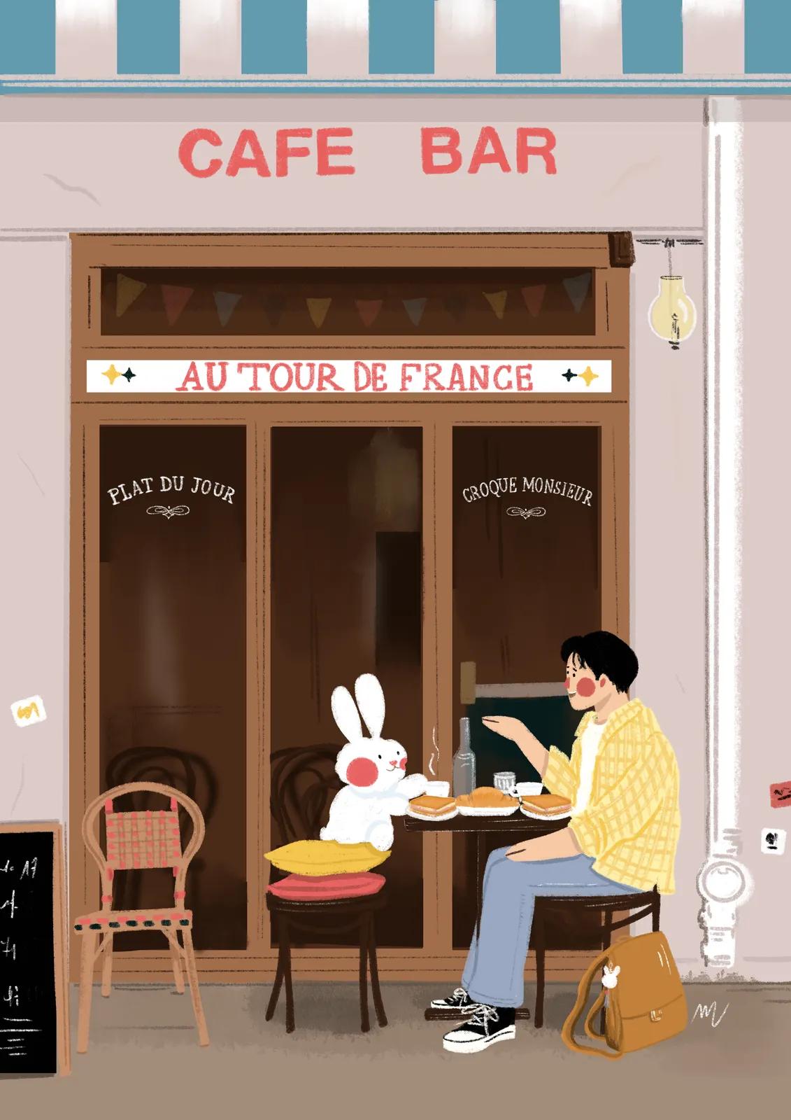Café Français "Au tour de France" — 르 프티 무슈 일러스트