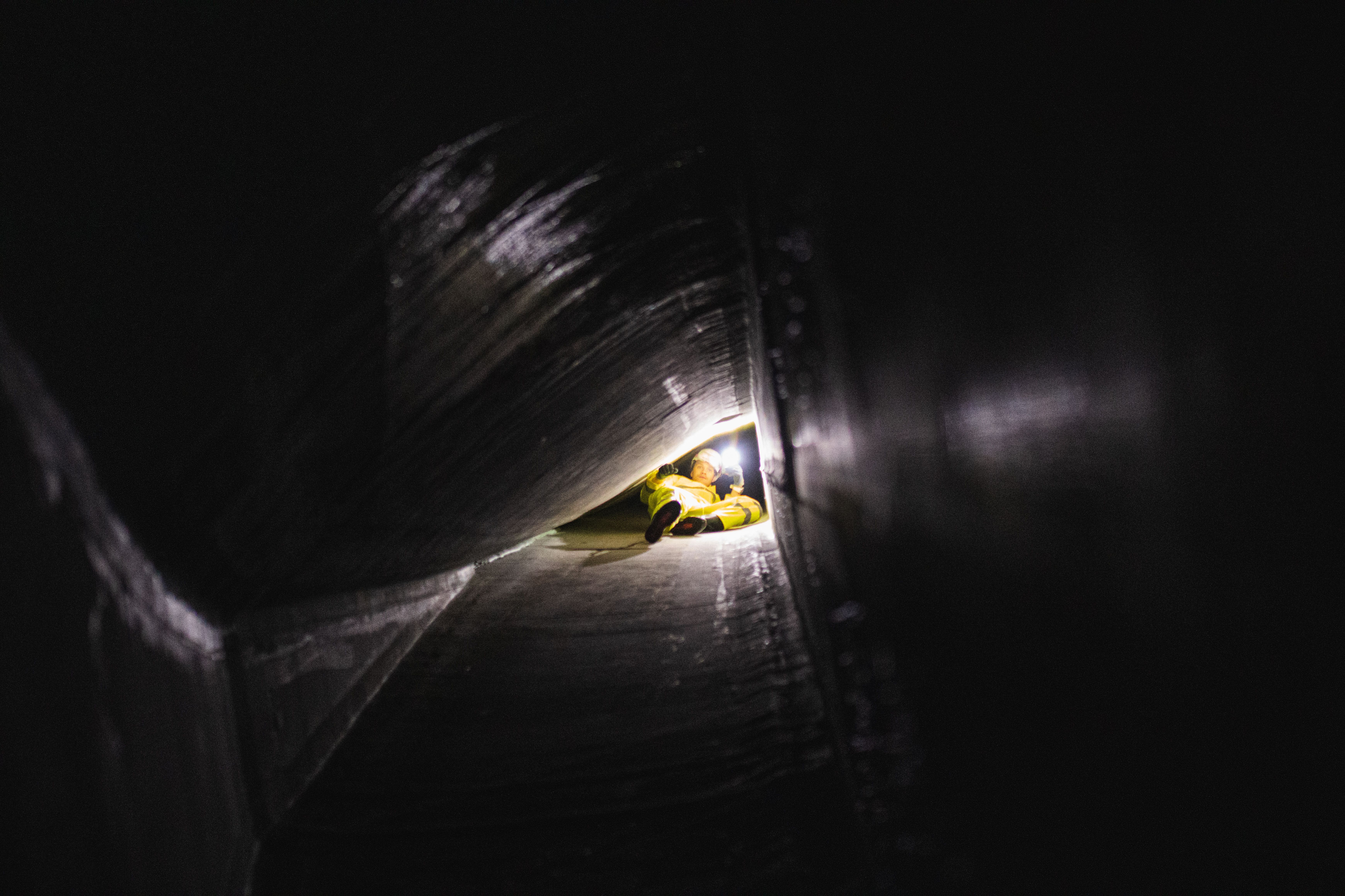 Johannes Peace from Reverlast inside a decomssioned wind turbine blade