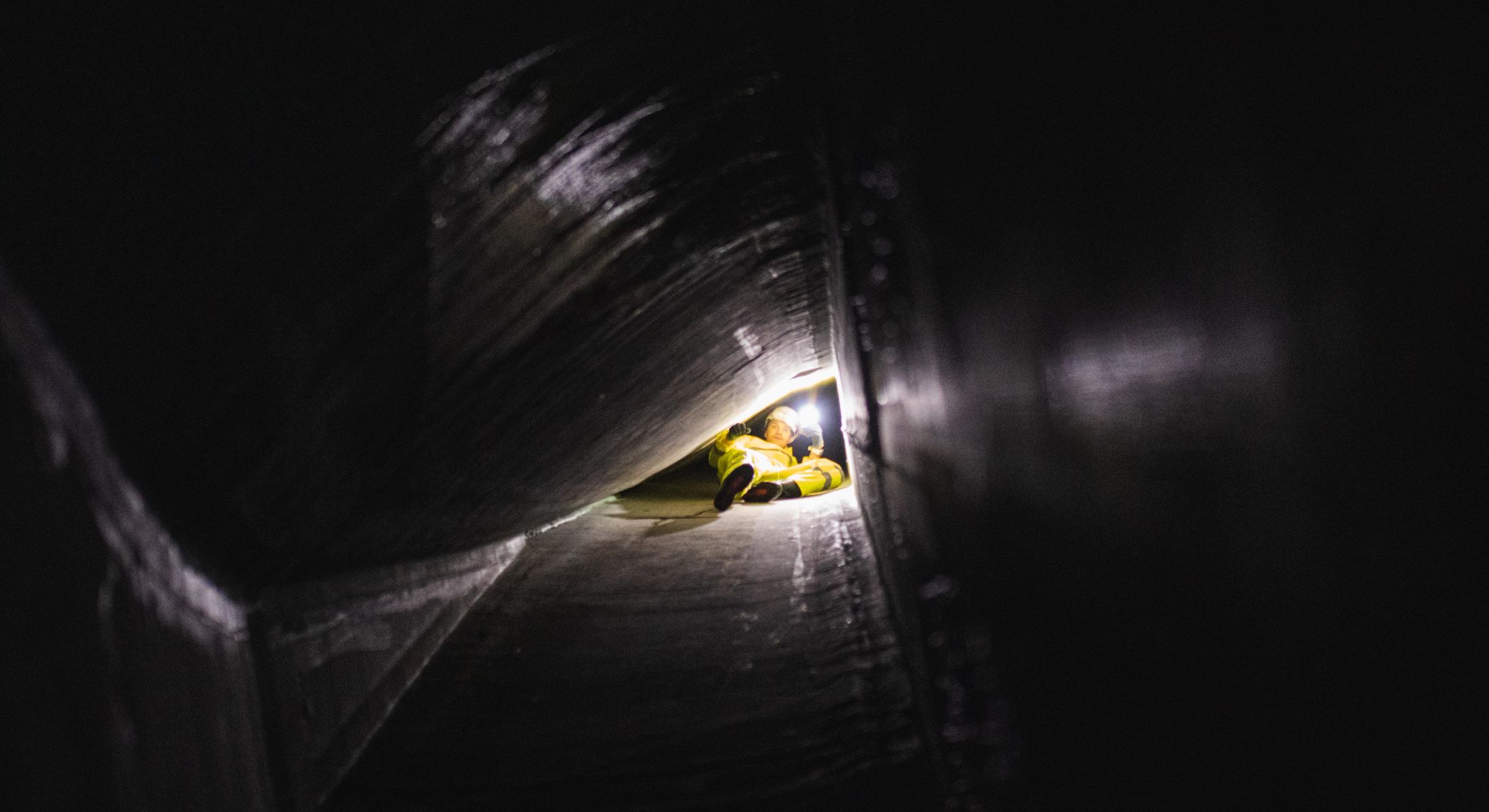 Johannes Peace from Reverlast inside a decomssioned wind turbine blade