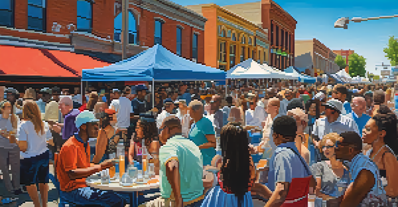 A lively crowd at the Five Points Jazz Festival in Denver, enjoying music and local food from vibrant stalls.