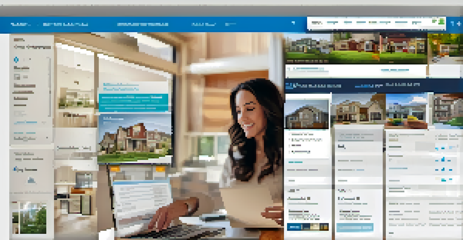 A close-up of a computer screen showing an online real estate marketplace with listings for Denver properties and a hand interacting with the screen.