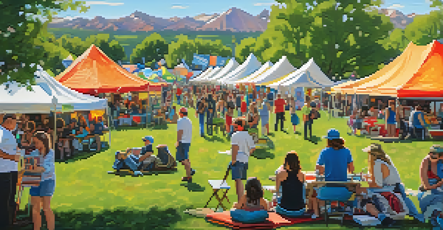 An outdoor art festival in Denver, showcasing local artists and a lively crowd enjoying art and music.