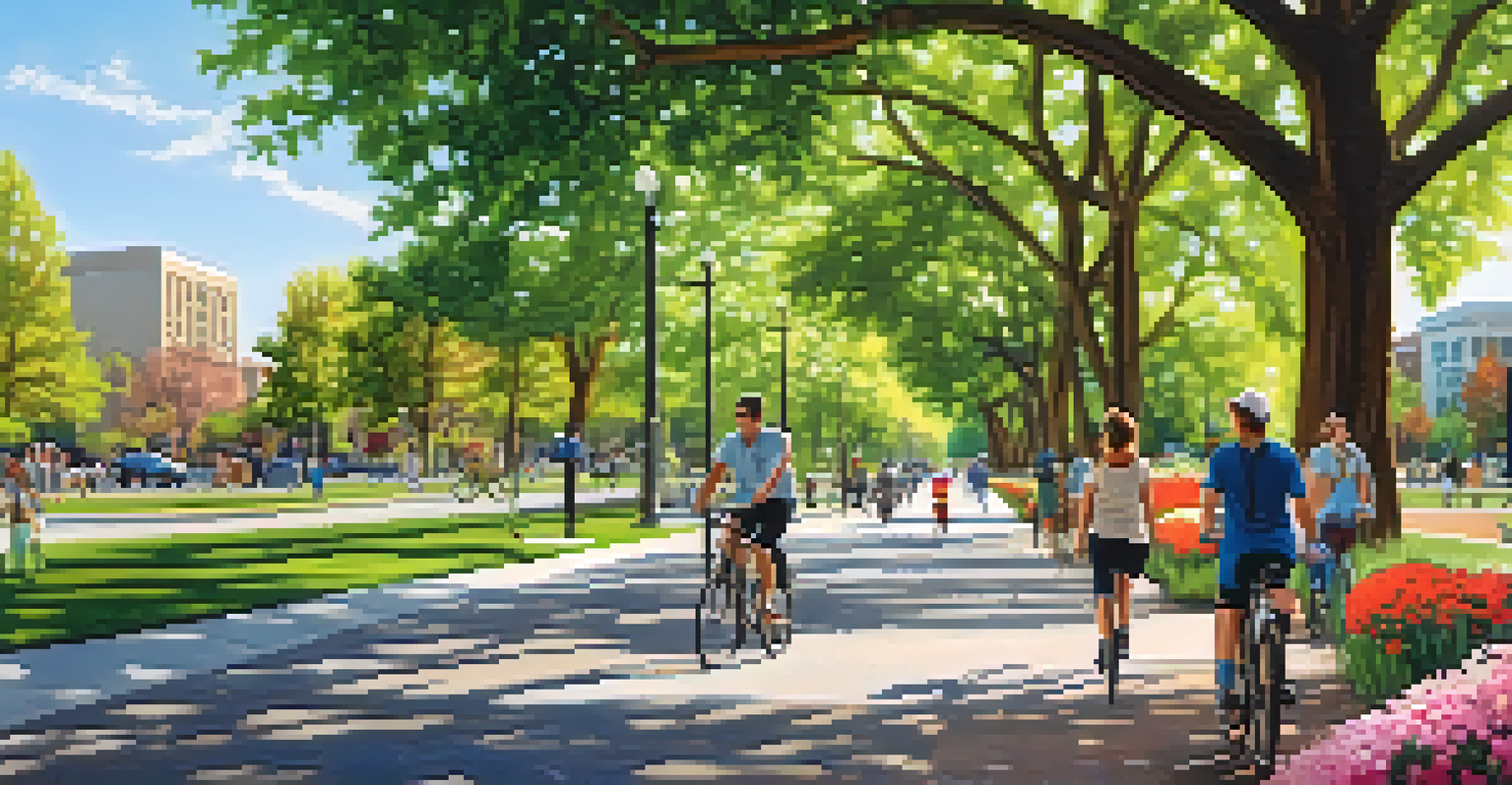 A park in Denver with bike lanes and walking paths, people enjoying the outdoors.