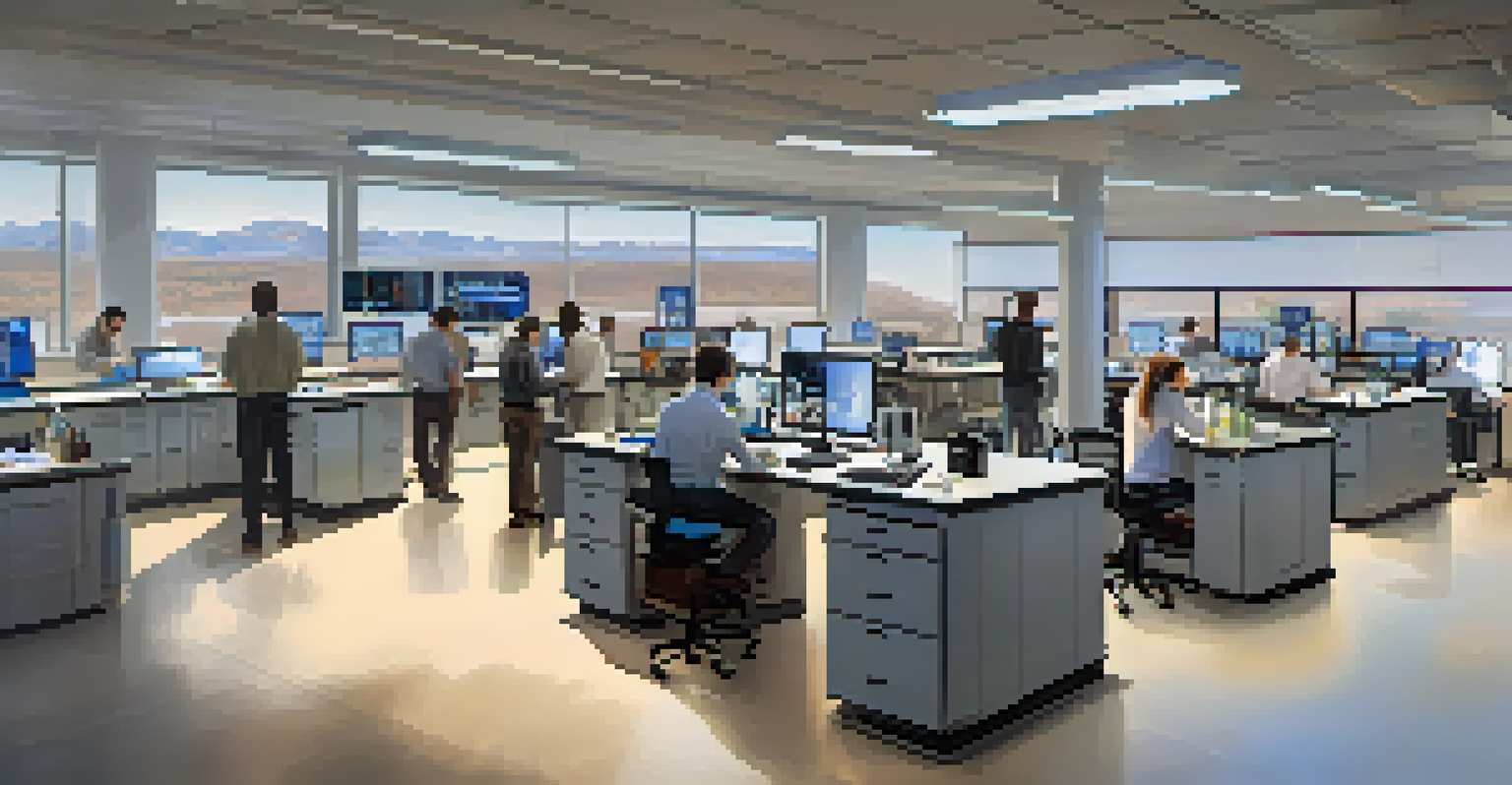 Students and faculty collaborating in a high-tech research lab at the University of Colorado Denver, surrounded by advanced technology.
