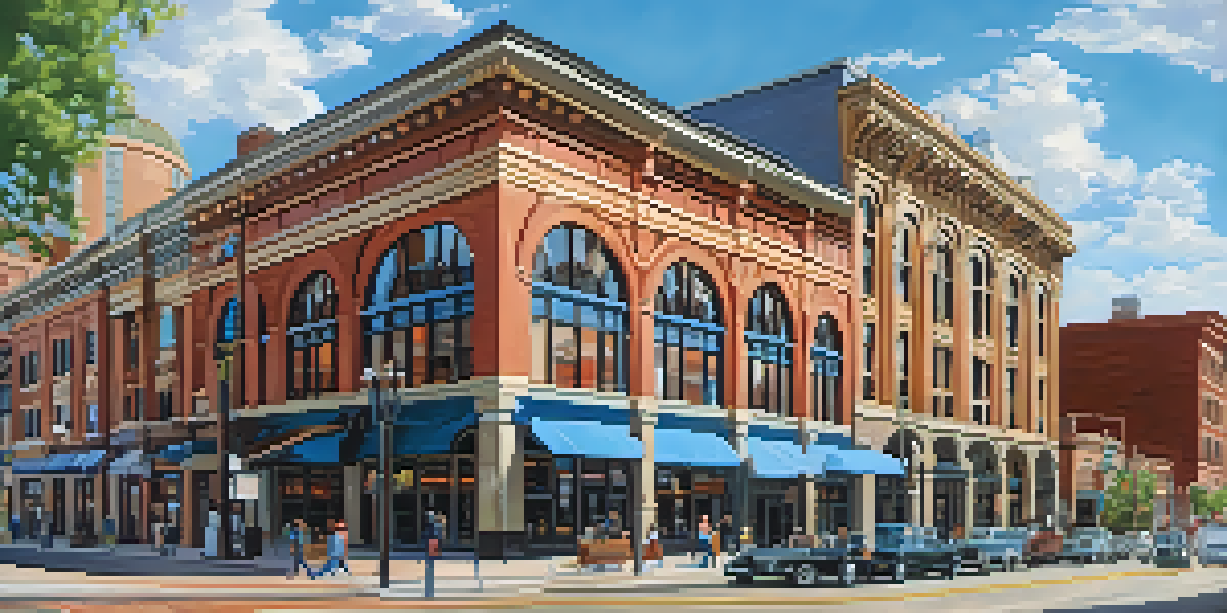 A bustling street in LoDo, Denver, with historic buildings, trendy shops, and colorful murals.