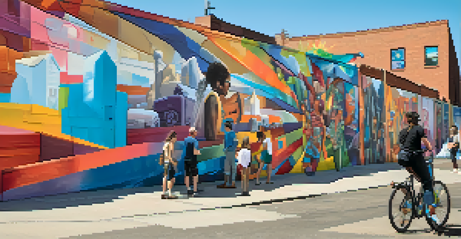 An outdoor art installation in Denver's RiNo Art District, showcasing colorful murals and local artists.