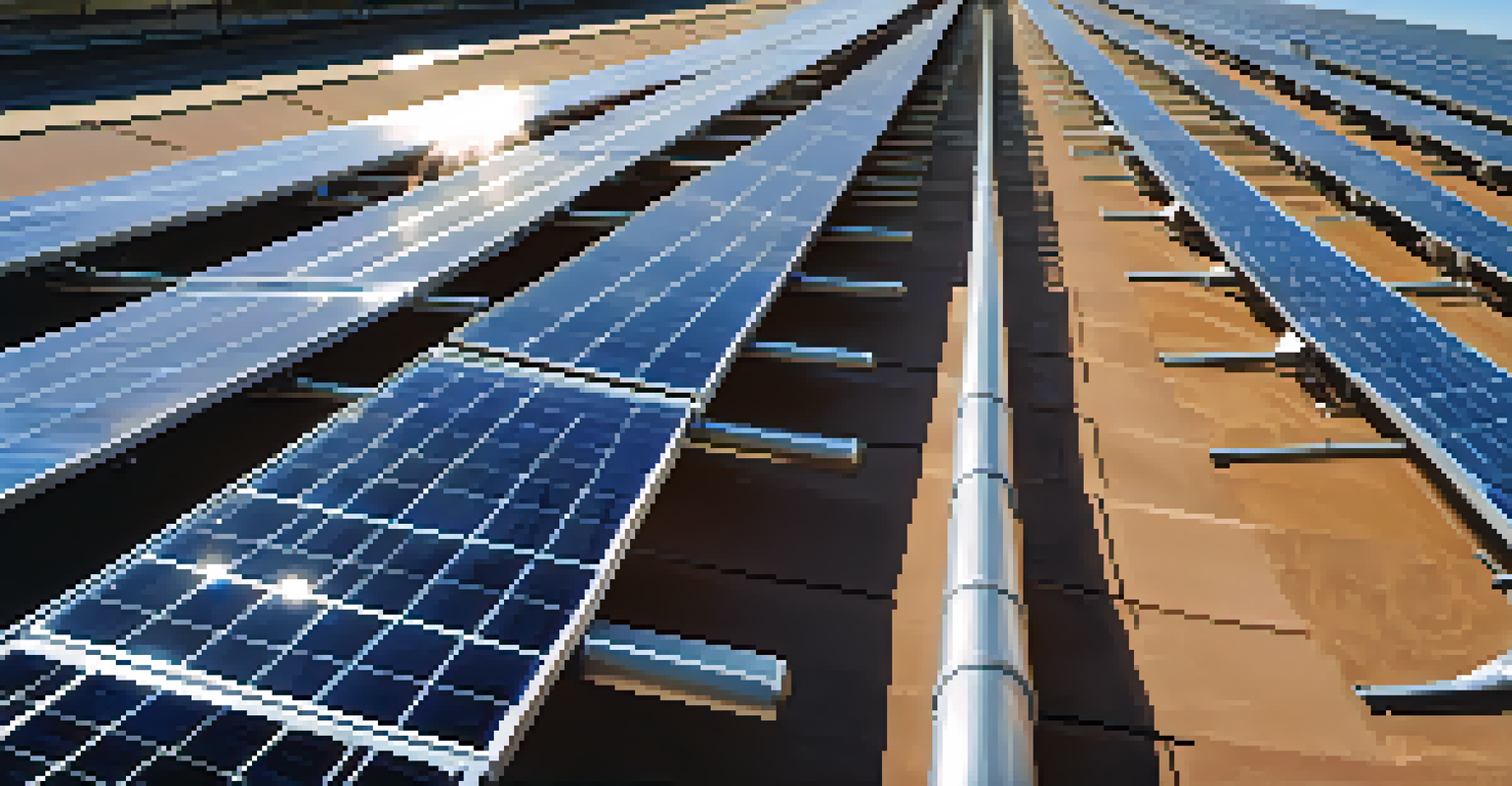 A close-up view of solar panels on a public building in Denver, showcasing the solar cells and the building's architecture against a clear blue sky.