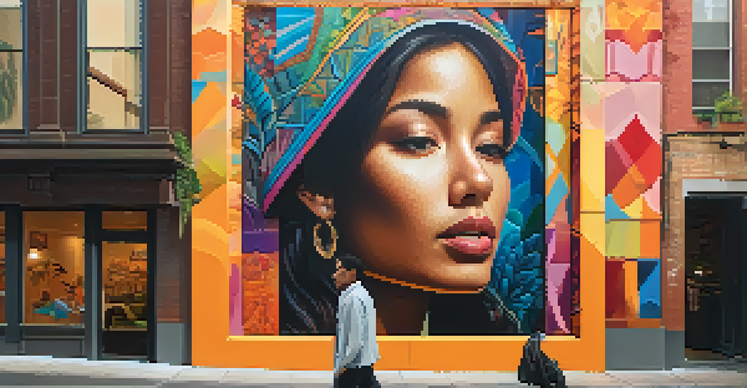 A tranquil mural of a dreaming figure surrounded by colorful landscapes and warm light.
