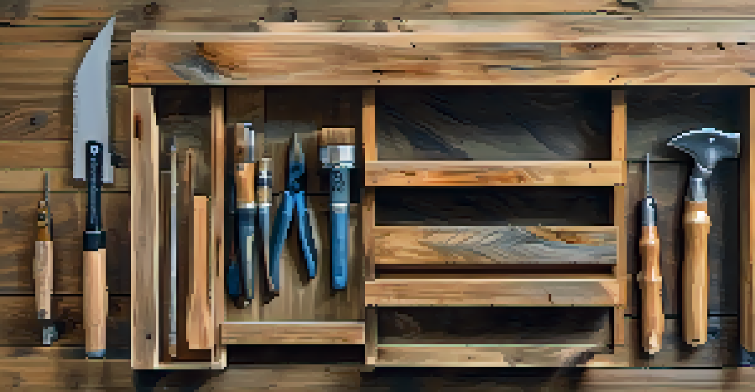 A close-up view of reclaimed wood being crafted into furniture, showcasing the texture and tools used in the woodworking process.
