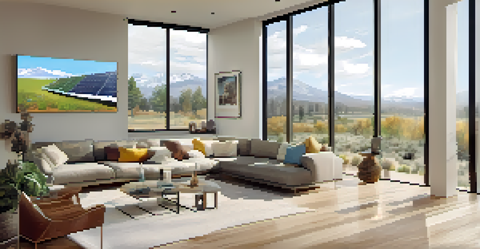 An interior view of a modern home with a smart solar inverter and family discussing energy use.