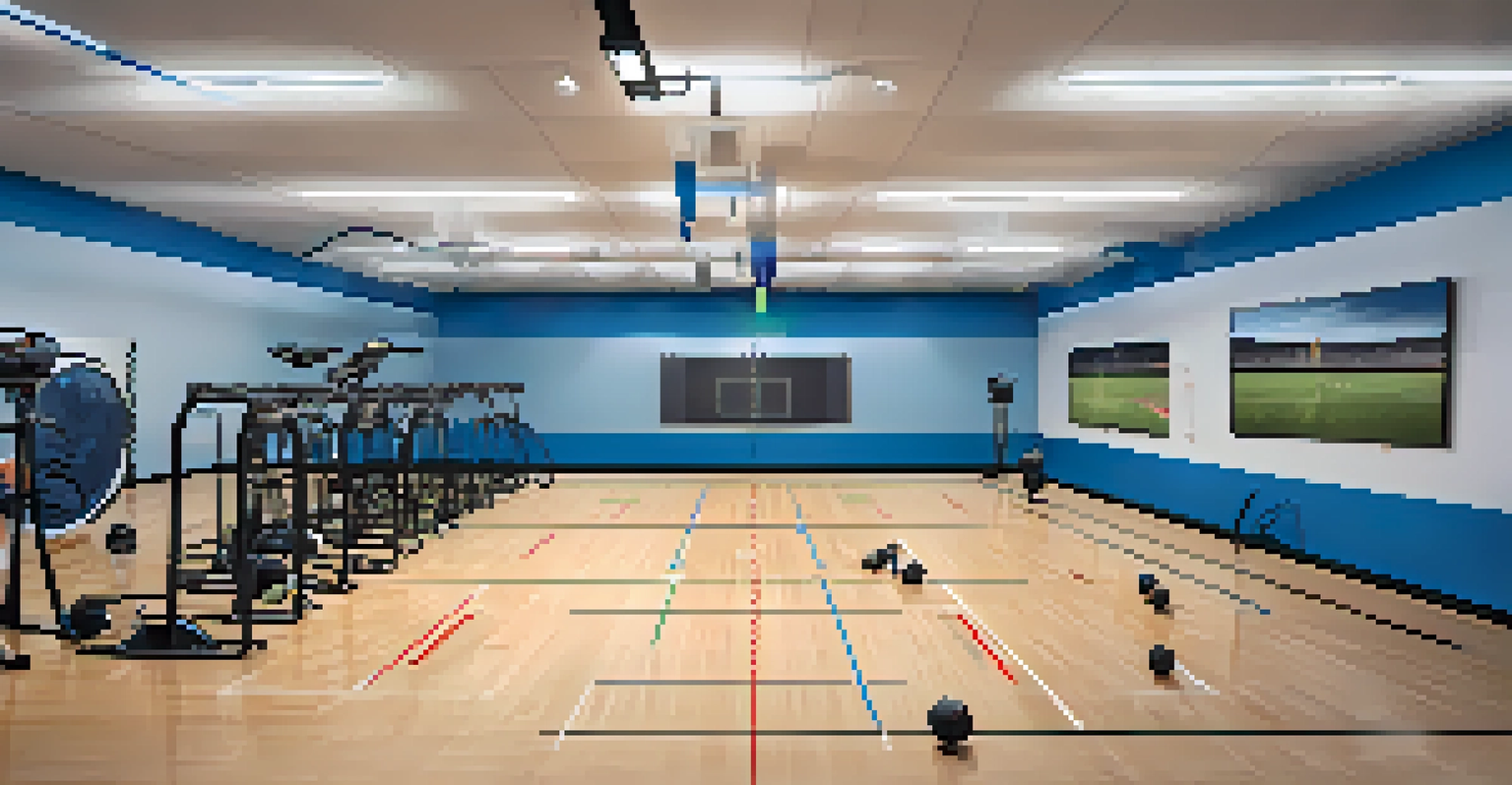 A modern indoor training facility in Denver, showcasing young athletes using virtual reality technology for sports training.