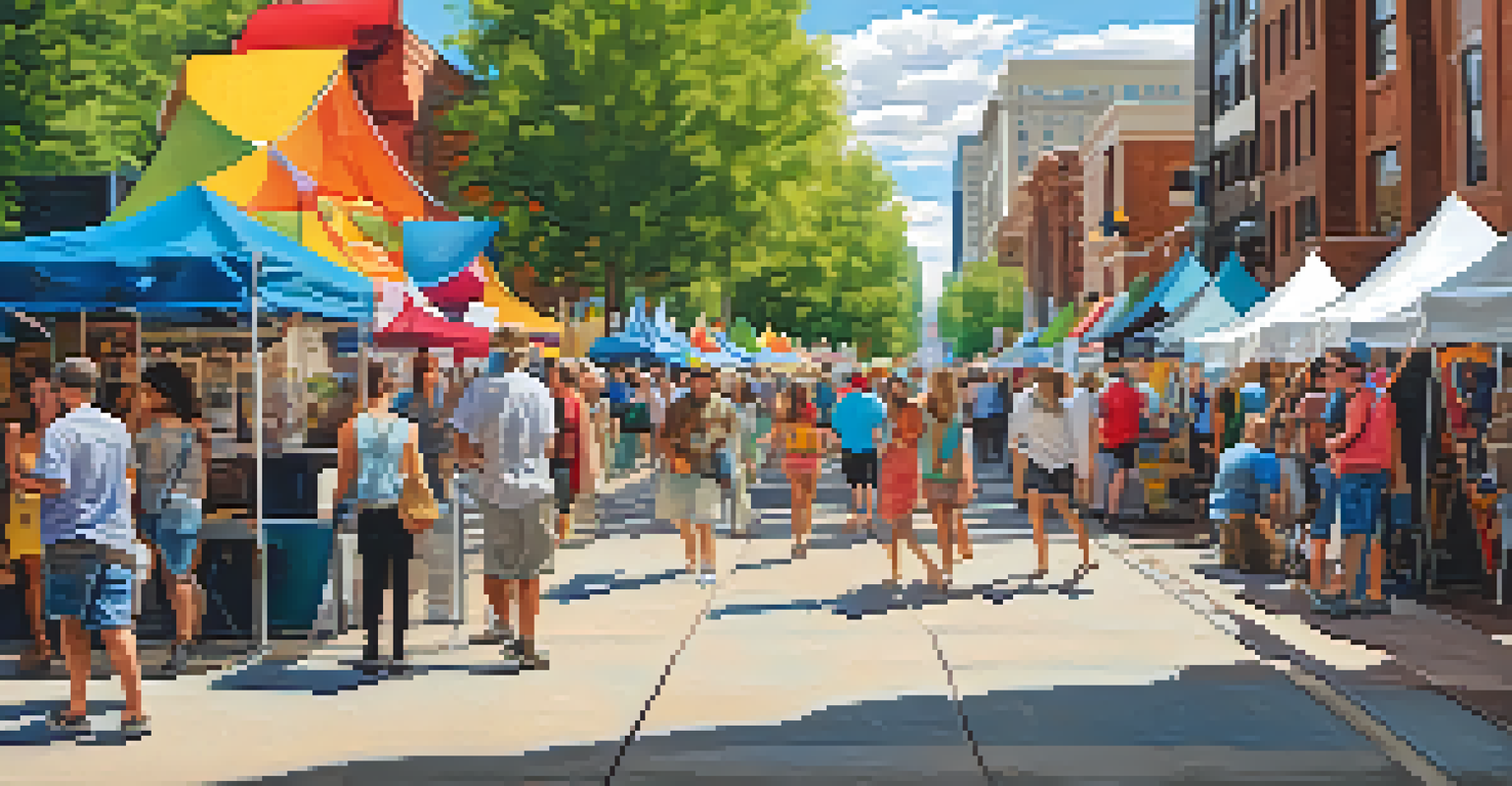 Crowd at the Denver Arts Festival with artists and colorful tents lining the street.