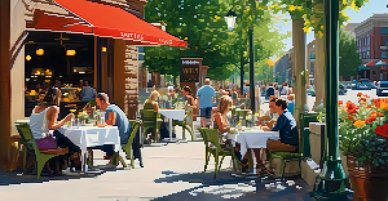 An outdoor café in Denver with patrons enjoying healthy meals in a sunny garden setting.