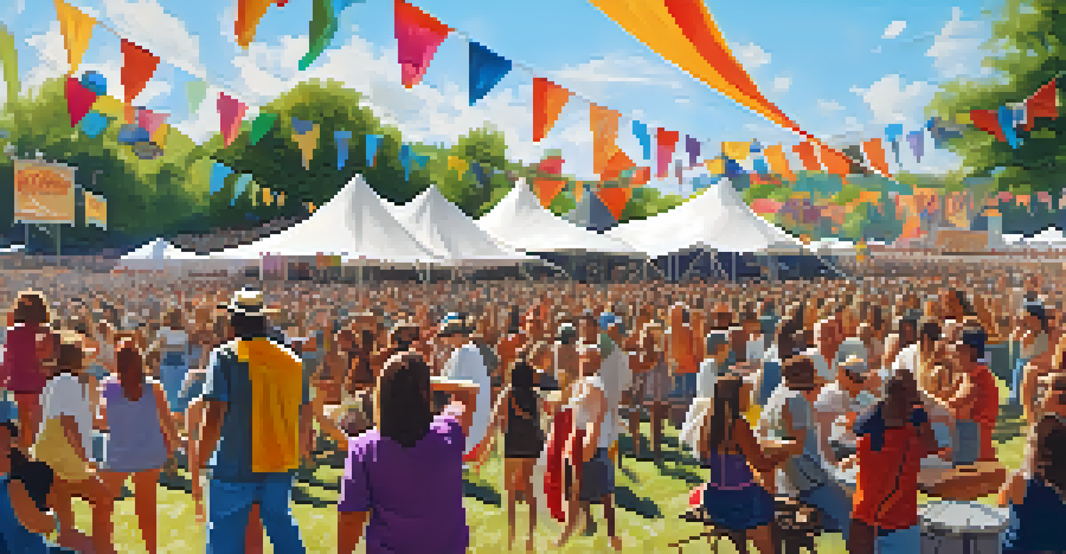 A lively outdoor music festival with people enjoying performances and dancing.