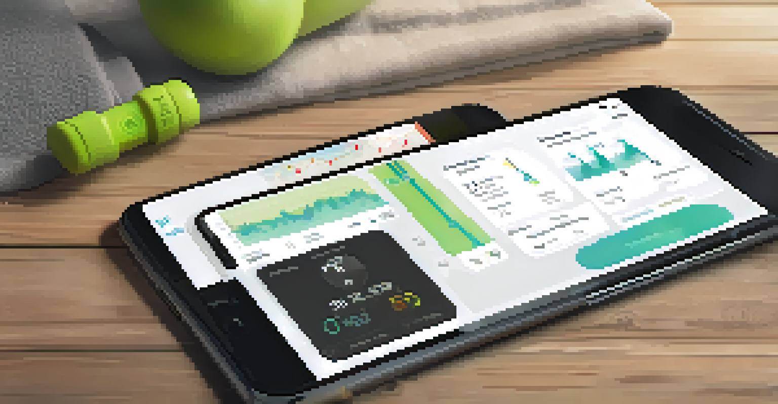 A smartphone displaying a fitness app with workout plans, placed on a table with a water bottle and towel.