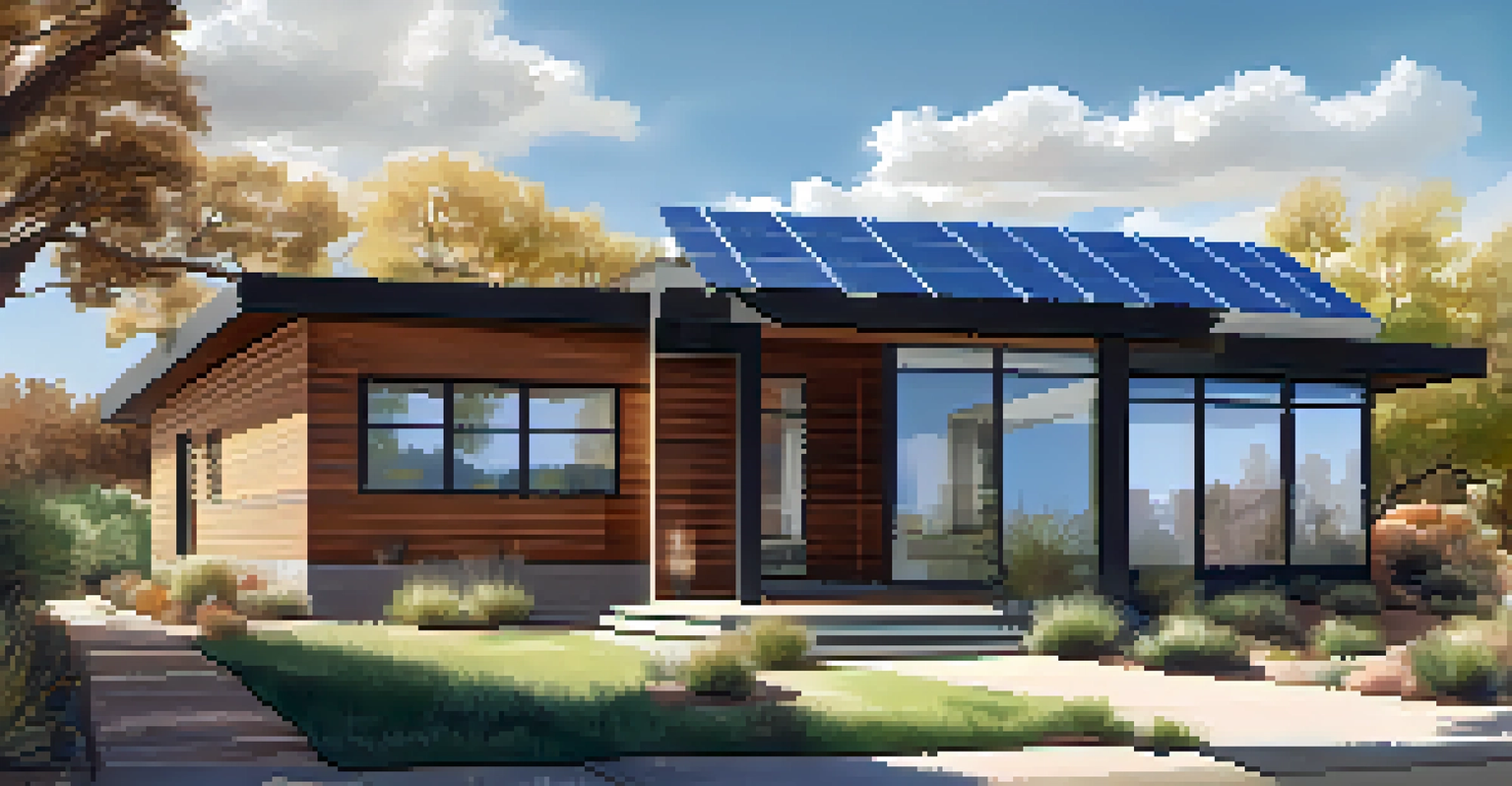 A Denver home with solar panels and drought-resistant landscaping under a blue sky.