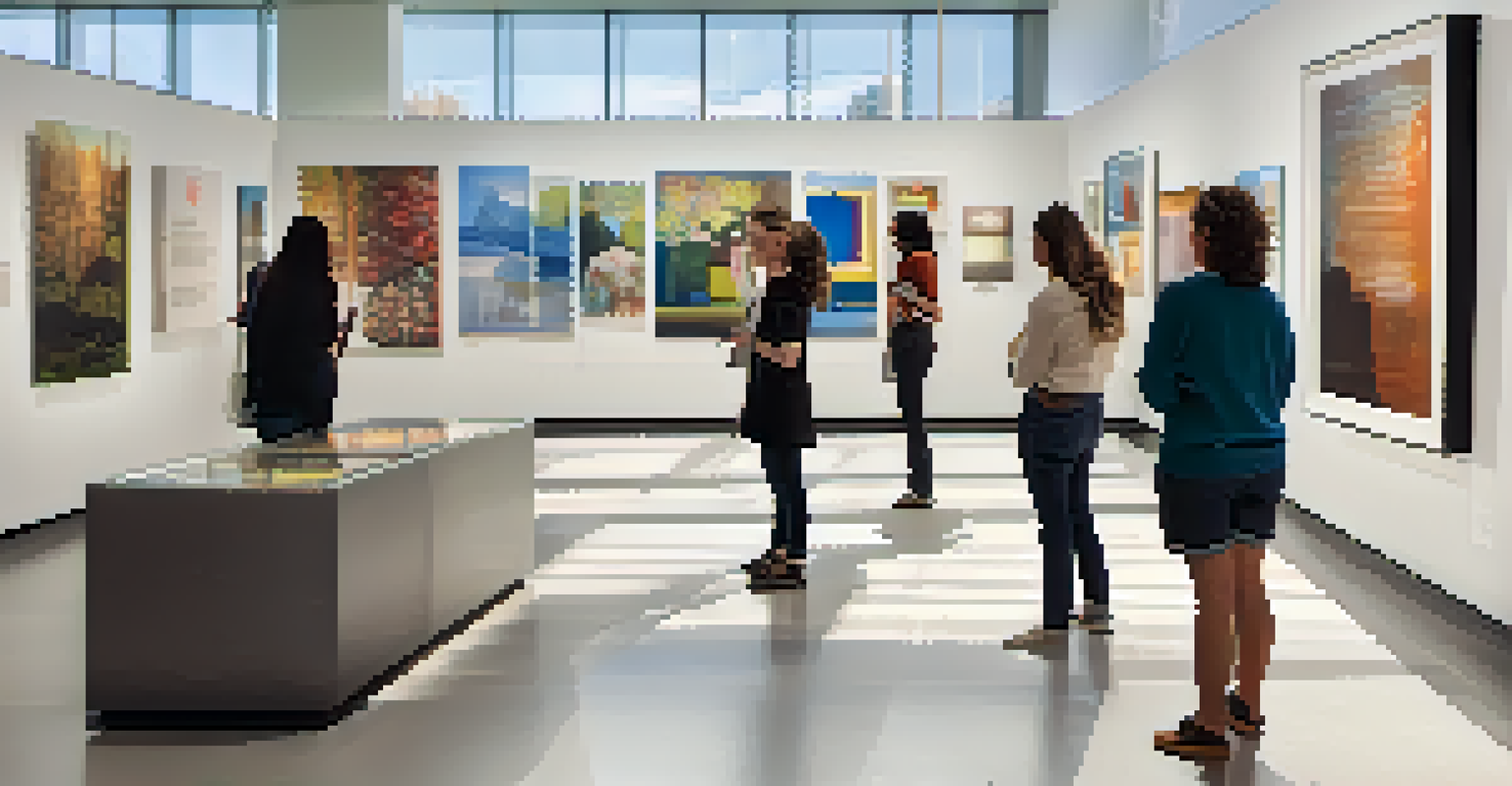 Visitors interacting with contemporary artworks in a bright and modern exhibit at the Denver Art Museum.