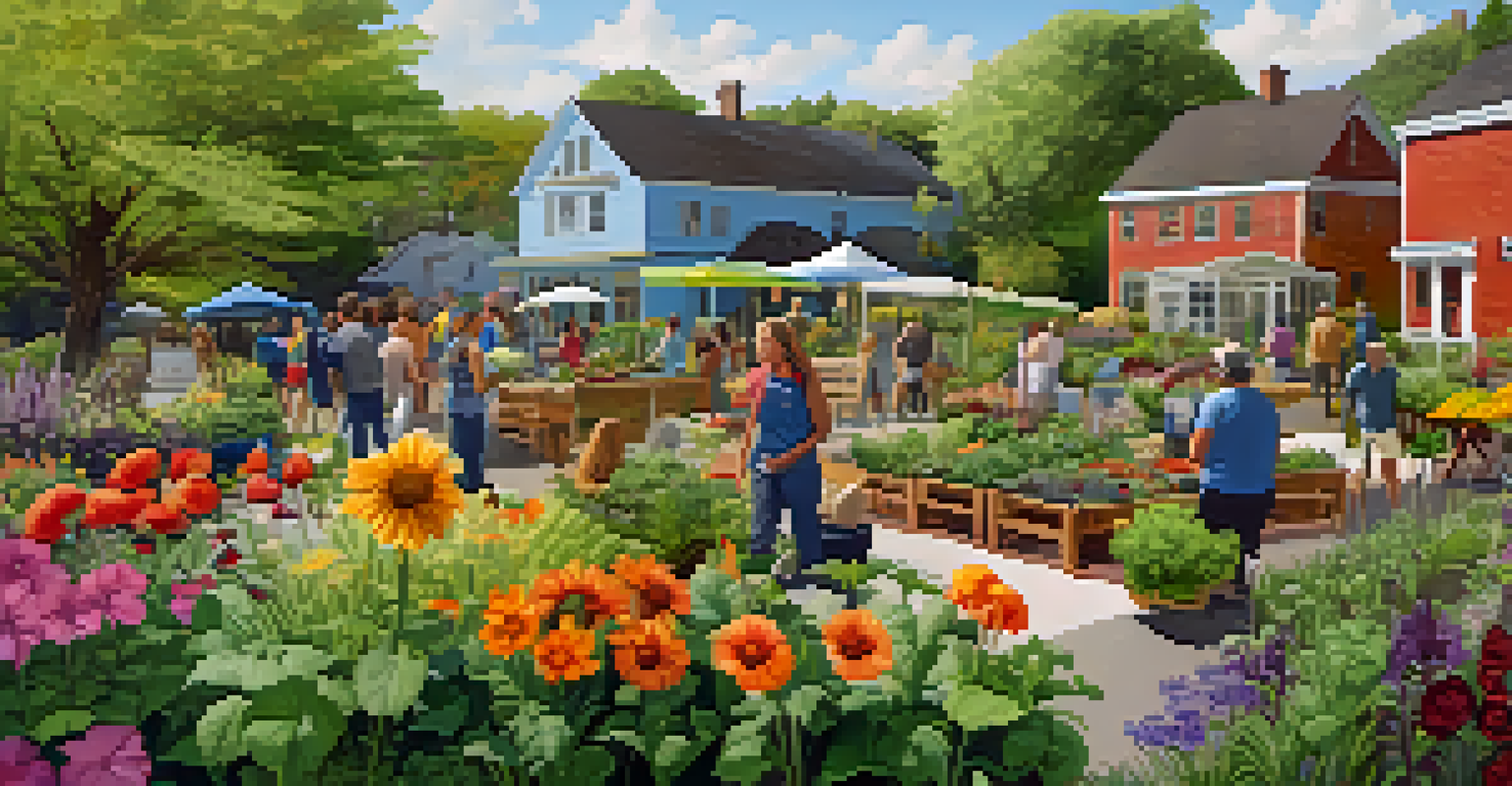 Neighbors sharing tips in the Swallow Hill Community Garden surrounded by diverse plants and flowers.