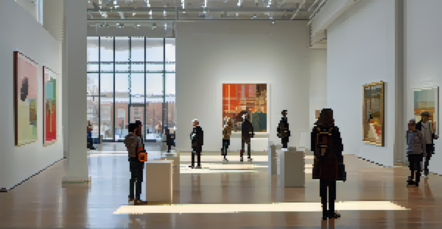 Interior view of the Museum of Contemporary Art featuring contemporary installations and visitors engaging with the artworks under natural light.