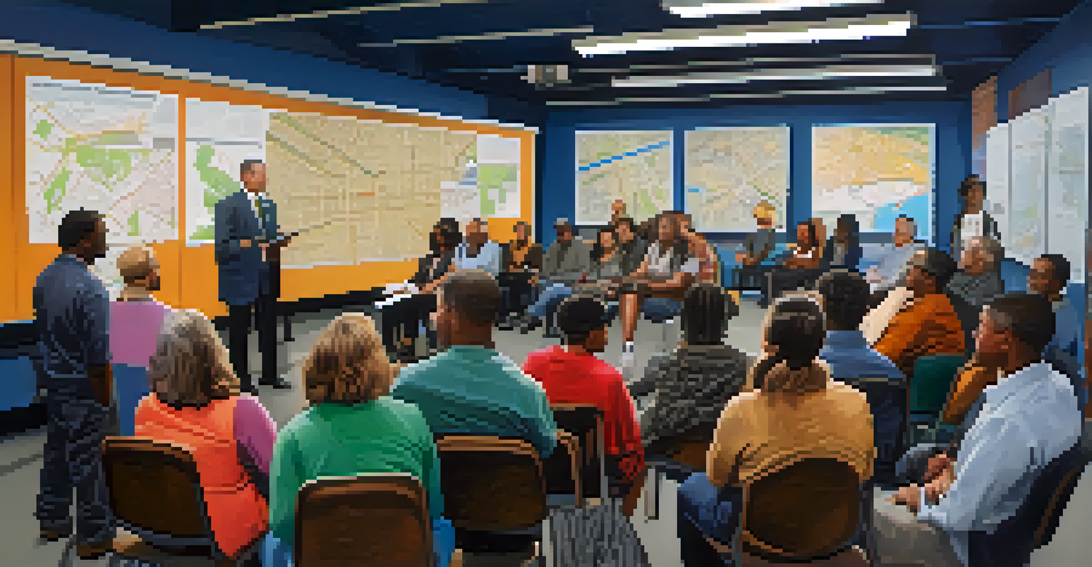 A diverse group of residents participating in a community meeting about public transportation improvements in Denver.