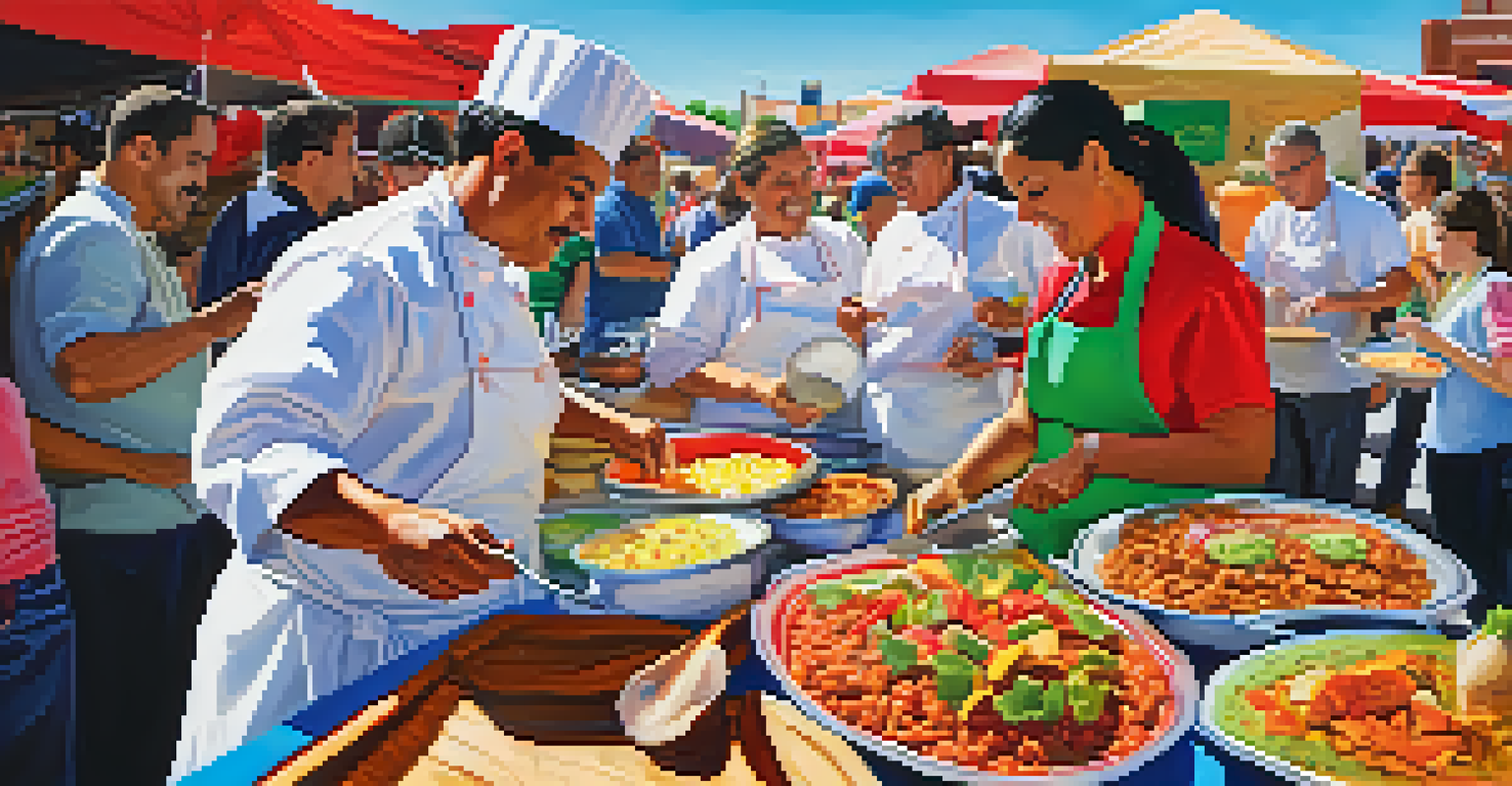 Chefs preparing traditional Hispanic dishes at the Taste of Mexico Festival, with attendees enjoying various cuisines.