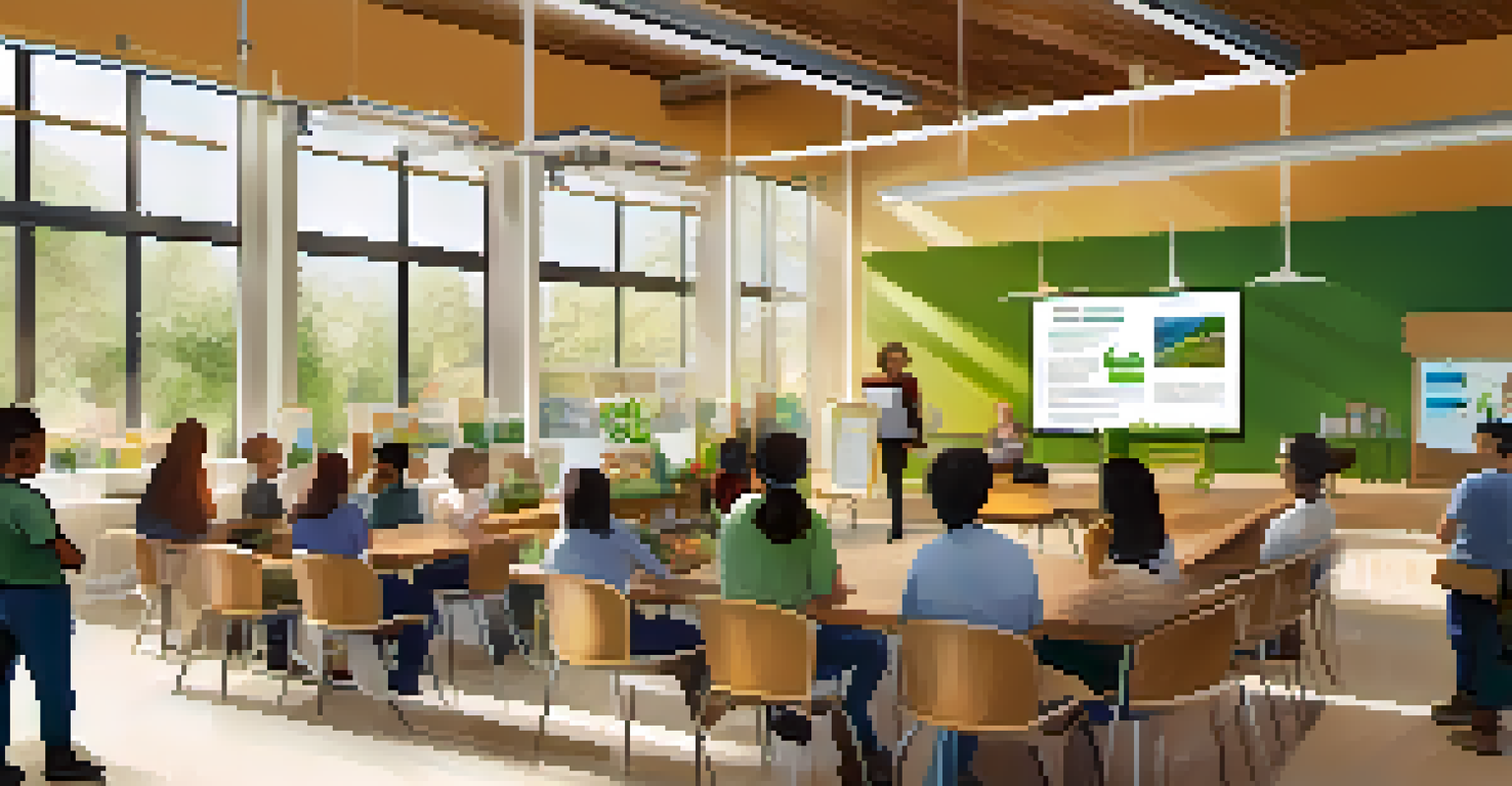 A workshop with diverse participants learning about recycling and composting in a bright room with educational materials.