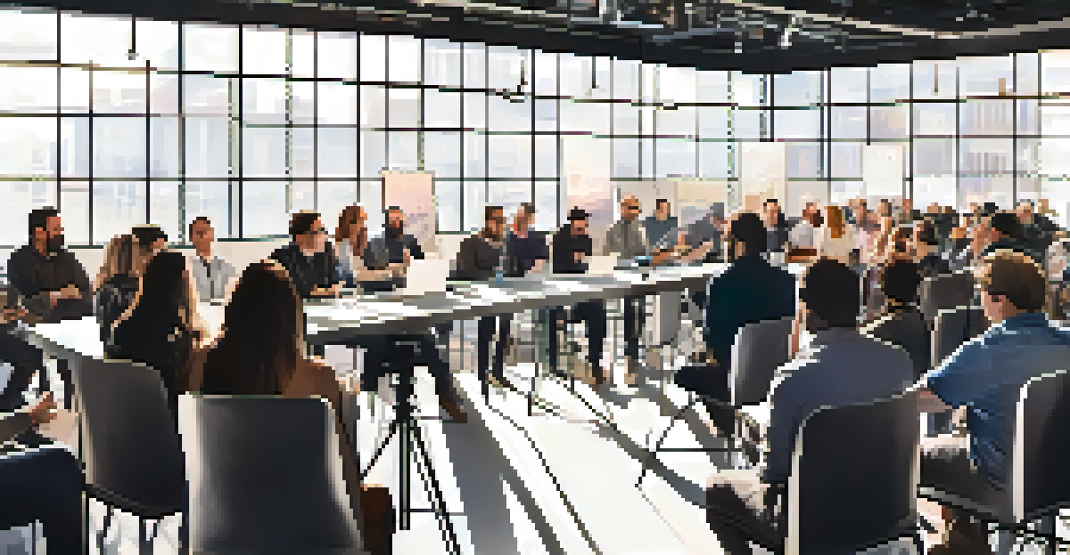 A workshop at a Denver tech event with experts sharing insights, attendees engaged in learning.