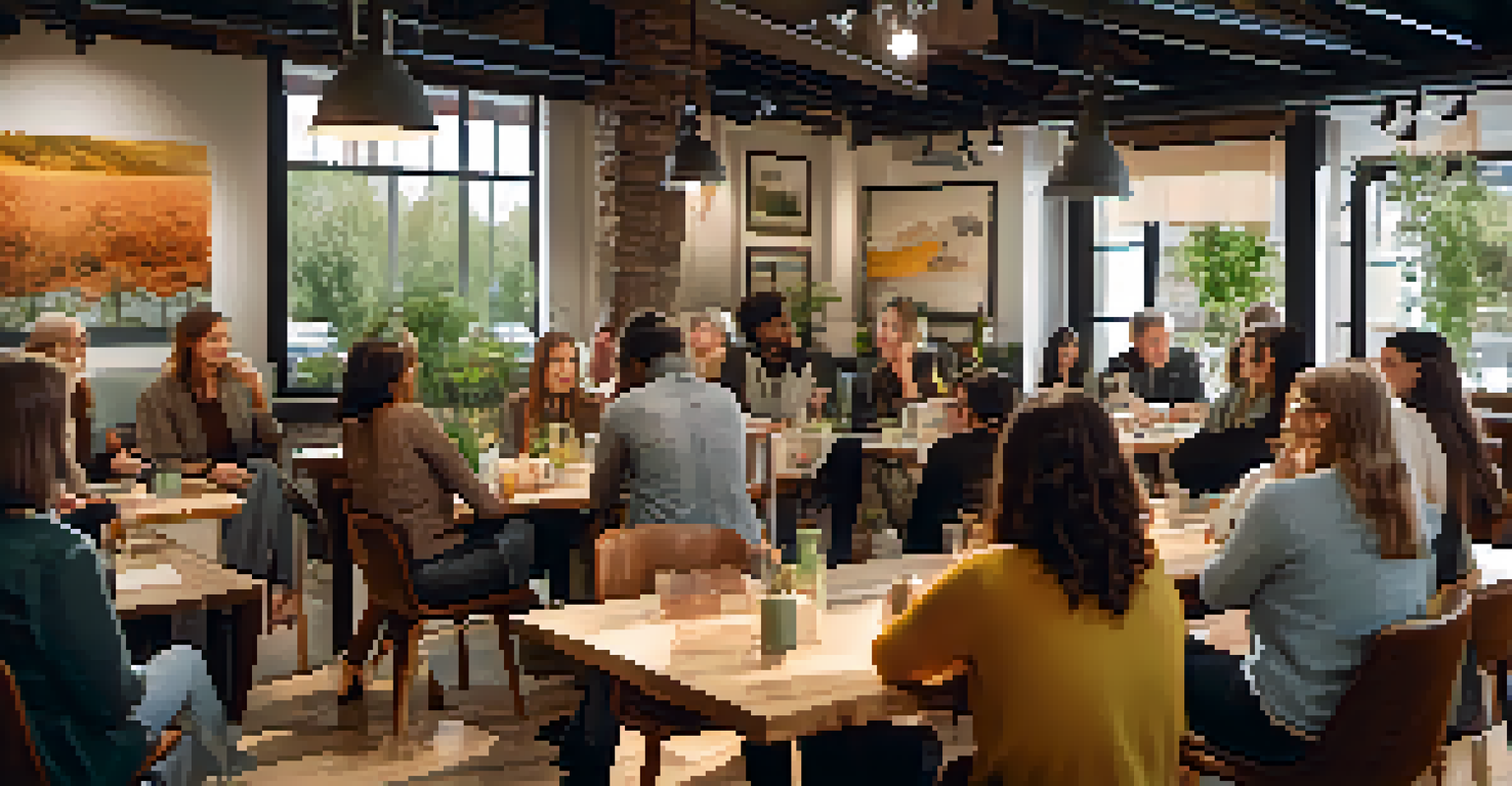 A workshop in a café focused on educating attendees about sustainable fashion.