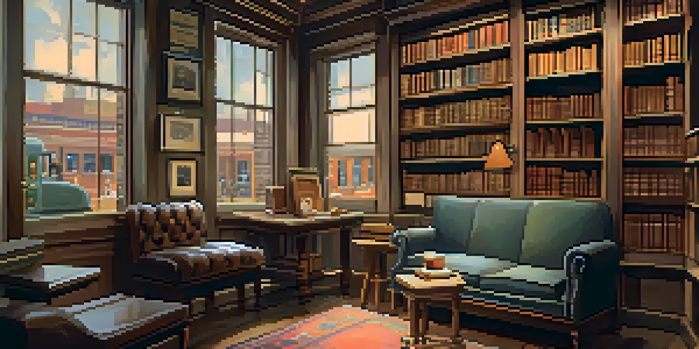 A cozy reading nook in a historic bookstore, with antique bookshelves and warm lighting, inviting readers to enjoy a book with coffee.