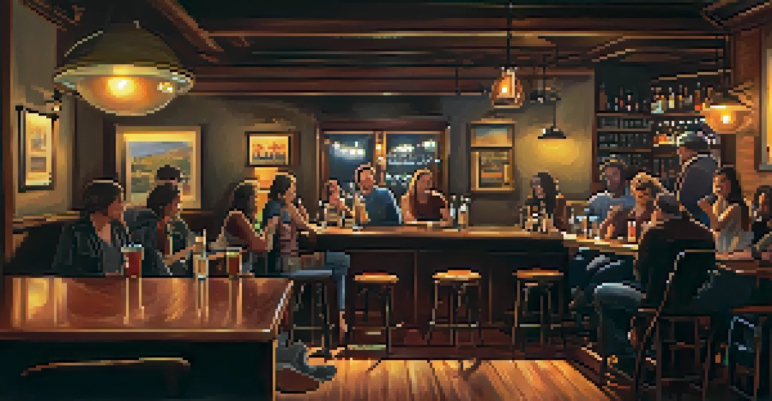 An intimate open mic night at a bar with a singer-songwriter performing for a small audience.