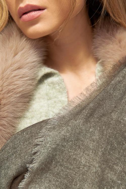 Scarf trim and fringe detail on-model photography for ecommerce