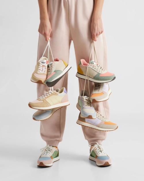 Sneaker collection creative photography with hanging display — GoPackshot studio