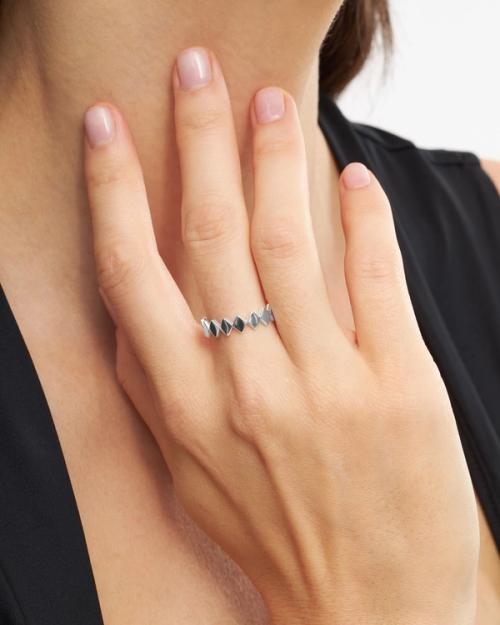 Ring on-model showing band pattern on finger — jewellery photography GoPackshot
