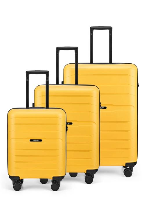 Suitcase set three-piece packshot — ecommerce luggage GoPackshot