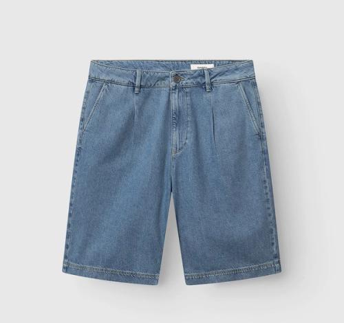 Denim shorts flat-lay packshot — studio photography GoPackshot