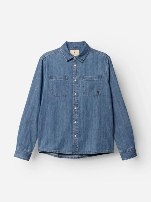 Denim shirt flat-lay on white background — packshot GoPackshot