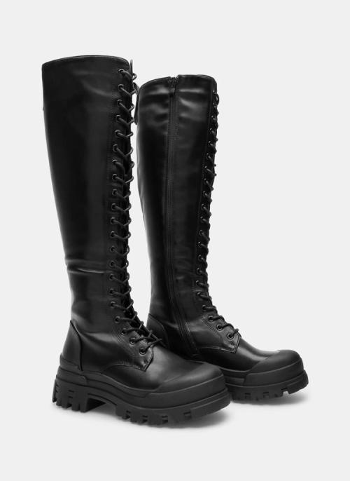 Knee-high lace-up boot pair packshot on light background — GoPackshot studio