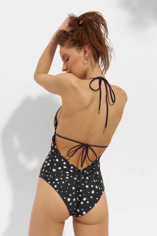 One-piece swimsuit on-model back view — swimwear photography GoPackshot