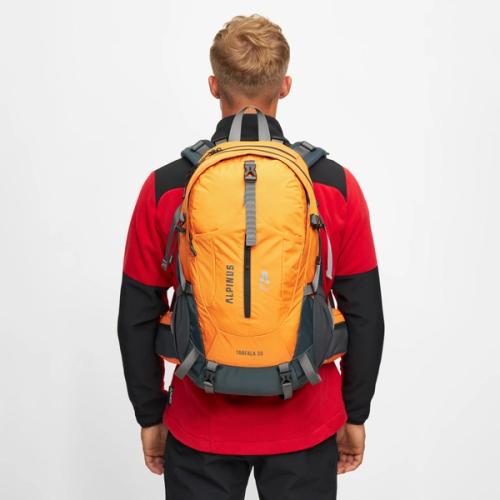 Hiking backpack on-model back view — ecommerce GoPackshot studio