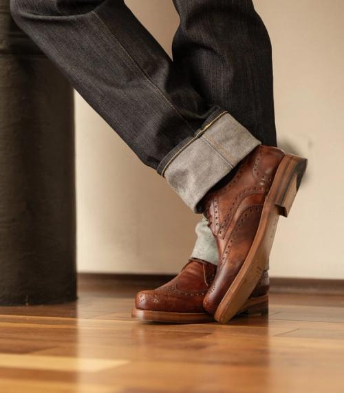 Boot lifestyle photography on hardwood floor interior — ecommerce photo GoPackshot