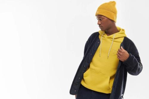 Hoodie on-model close-up layered photography — menswear GoPackshot