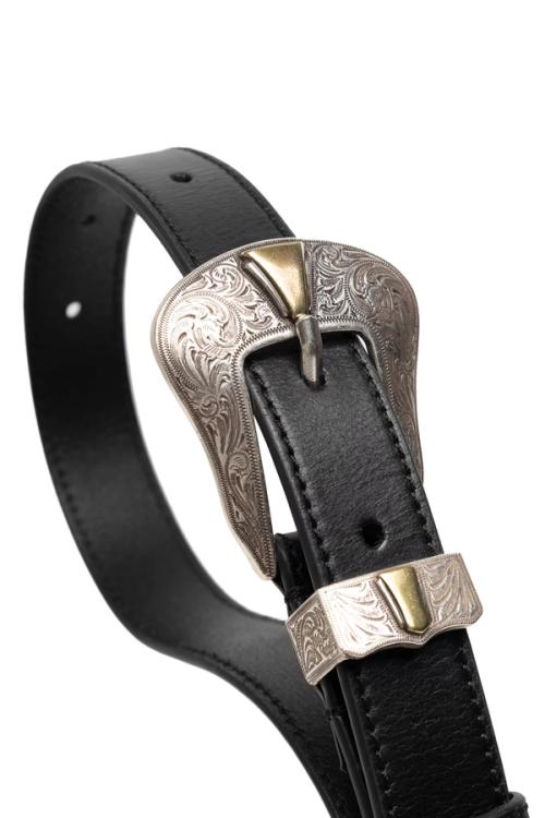 Belt ornate buckle detail macro on white for ecommerce