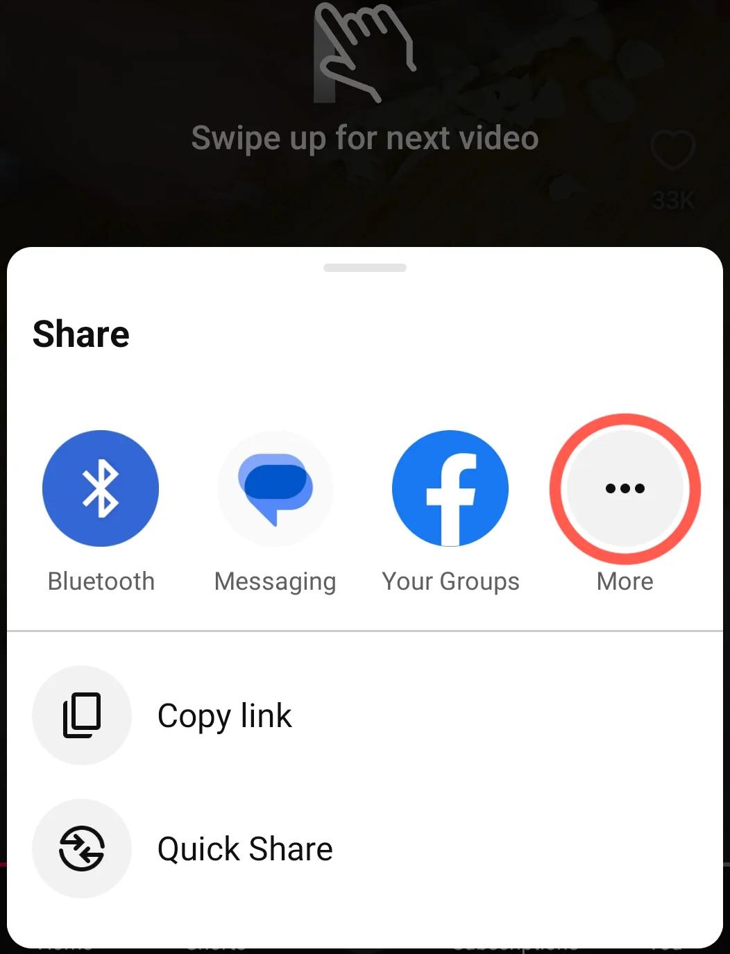 YouTube sharing panel with More highlighted.