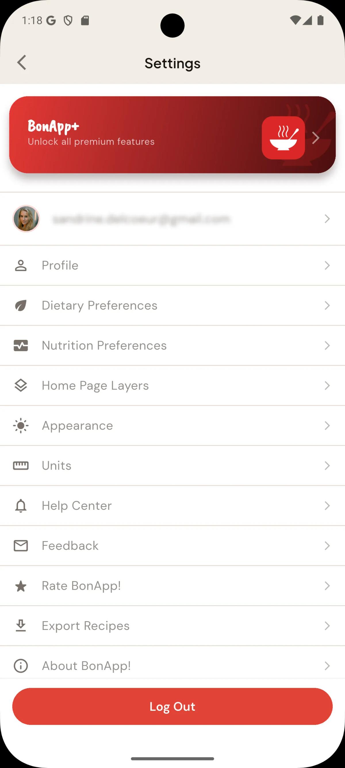 Screenshot of Settings page