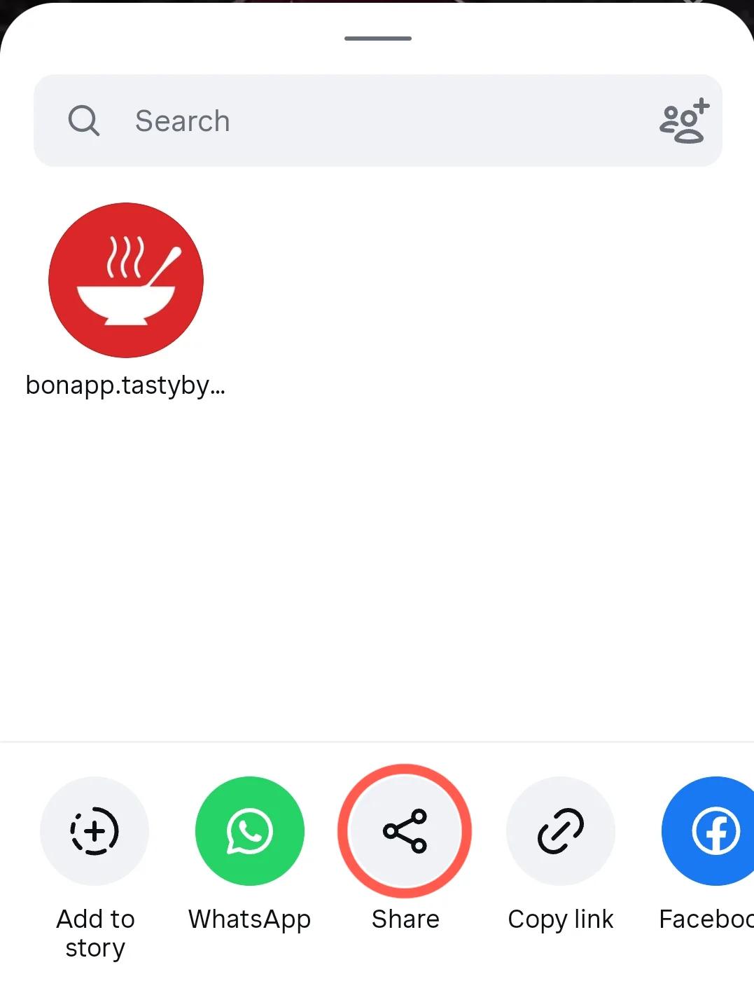 Instagram sharing panel with More highlighted.