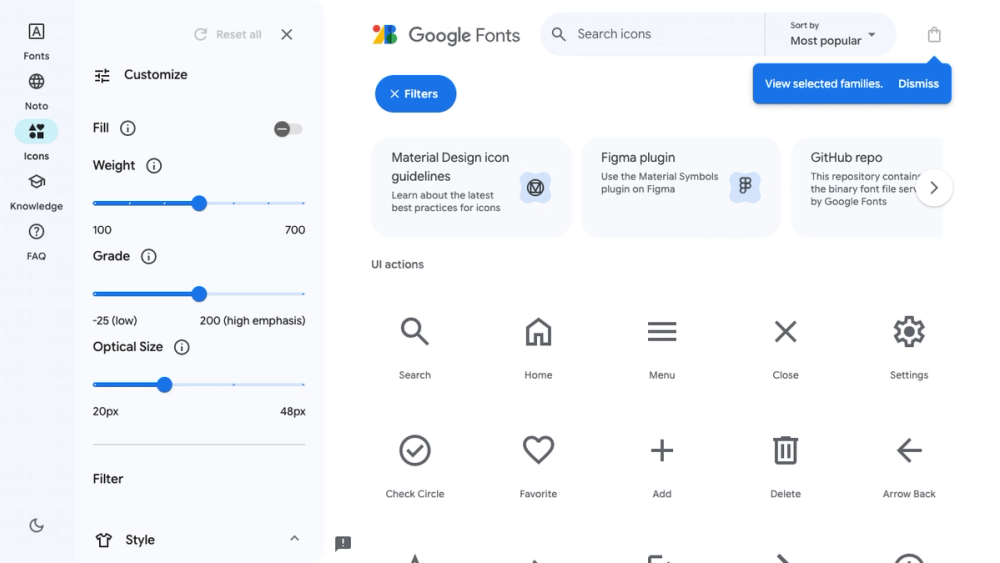 Material Icons : Google's official icon set designed according to Material Design principles.