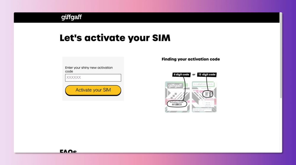 Image of giffgaff activate